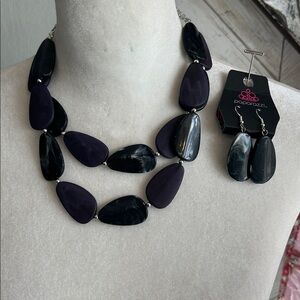 Paparazzi deep purple/silver flat beaded necklace and earrings
